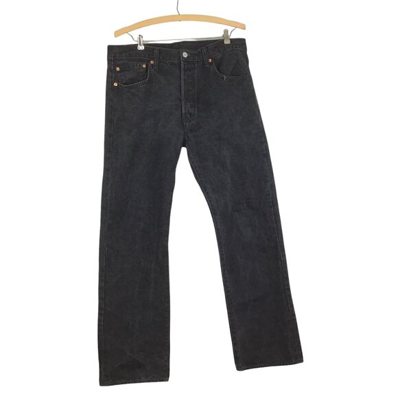 Vtg Levi Strauss 501 Jeans 34x30 Faded Black Button Fly Hi Rise Straight - Picture 2 of 8